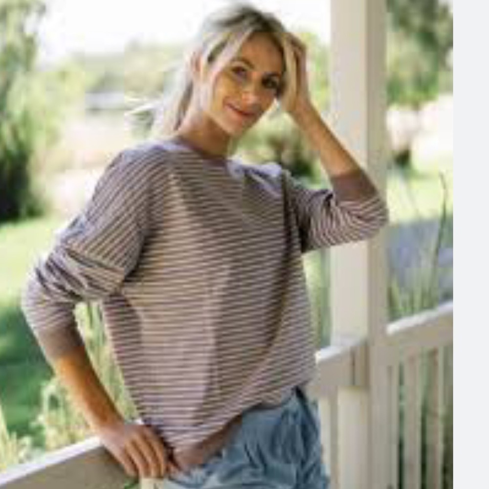 Zyia dust striped crew neck sweatshirt brown blue size Small oversized